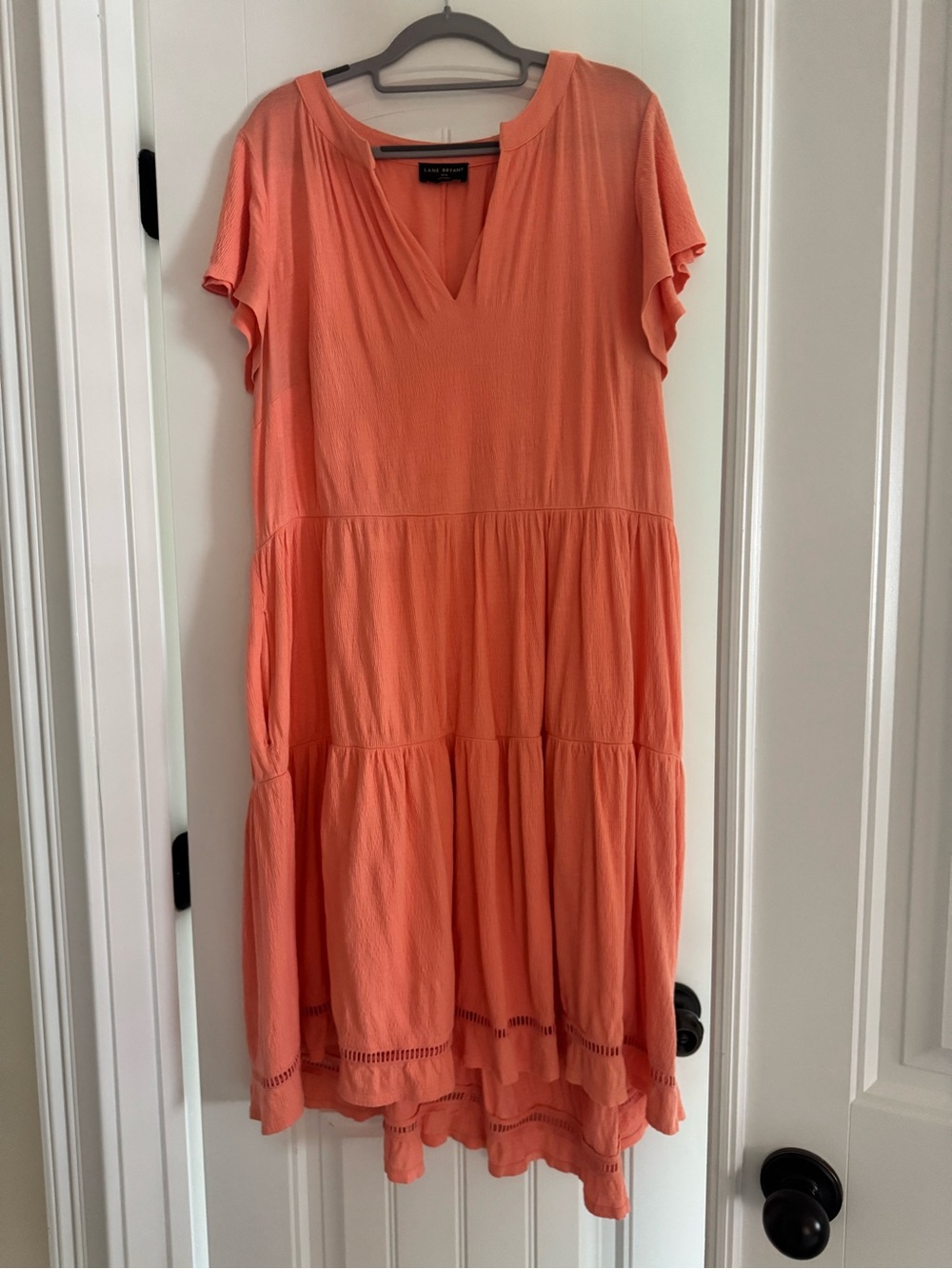Lane Bryant Coral Tiered Maxi Dress 14/16 Flutter Sleeve